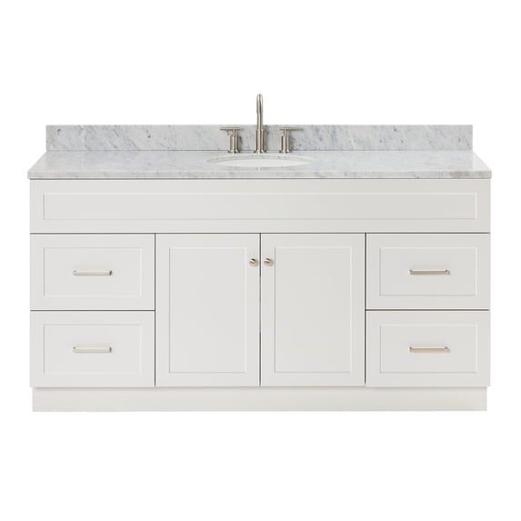 Ariel Hamlet 67 Inch Single Oval Sink Vanity With Carrara White Marble Countertop W/ 0.75 Edge In White