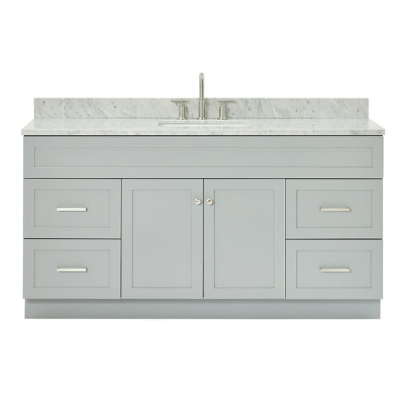 Ariel Hamlet 67 Inch Single Rectangle Sink Vanity With Carrara White Marble Countertop W/ 0.75 Edge In Grey