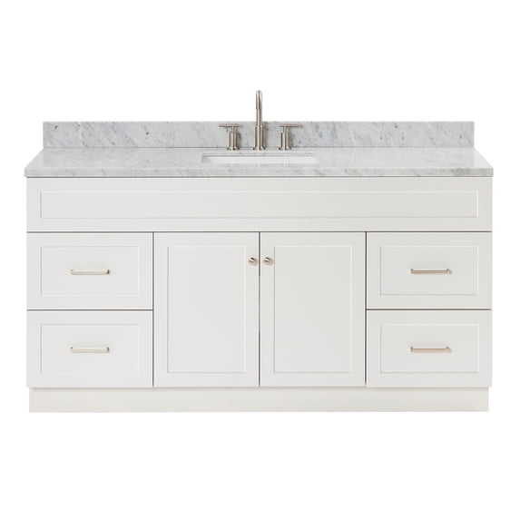 Ariel Hamlet 67 Inch Single Rectangle Sink Vanity With Carrara White Marble Countertop W/ 0.75 Edge In White
