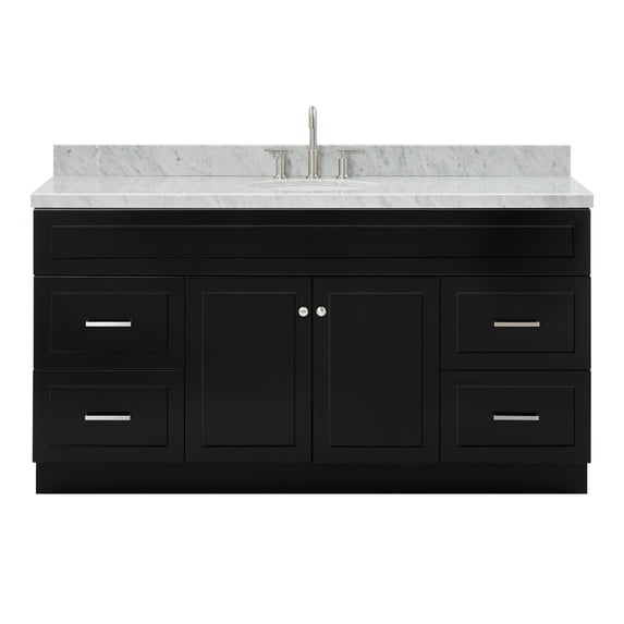Ariel Hamlet 67 Inch Single Oval Sink Vanity With Carrara White Marble Countertop W/ 1.5 Edge In Black