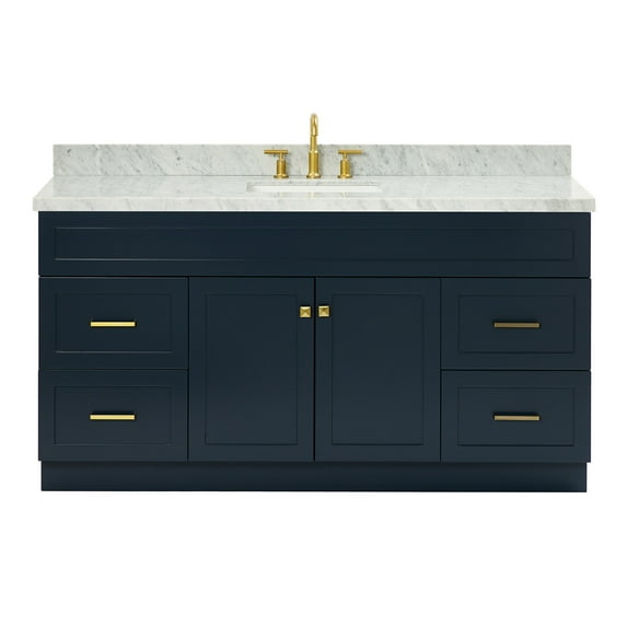 Ariel Hamlet 67 Inch Single Rectangle Sink Vanity With Carrara White Marble Countertop W/ 1.5 Edge In Midnight Blue