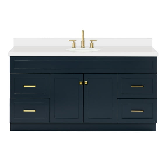 Ariel Hamlet 67 Inch Single Oval Sink Vanity With White Quartz Countertop W/ 1.5 Edge In Midnight Blue