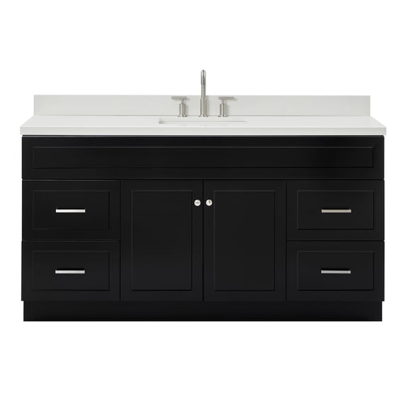 Ariel Hamlet 67 Inch Single Rectangle Sink Vanity With White Quartz Countertop W/ 1.5 Edge In Black