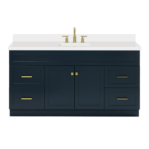 Ariel Hamlet 67 Inch Single Rectangle Sink Vanity With White Quartz Countertop W/ 1.5 Edge In Midnight Blue