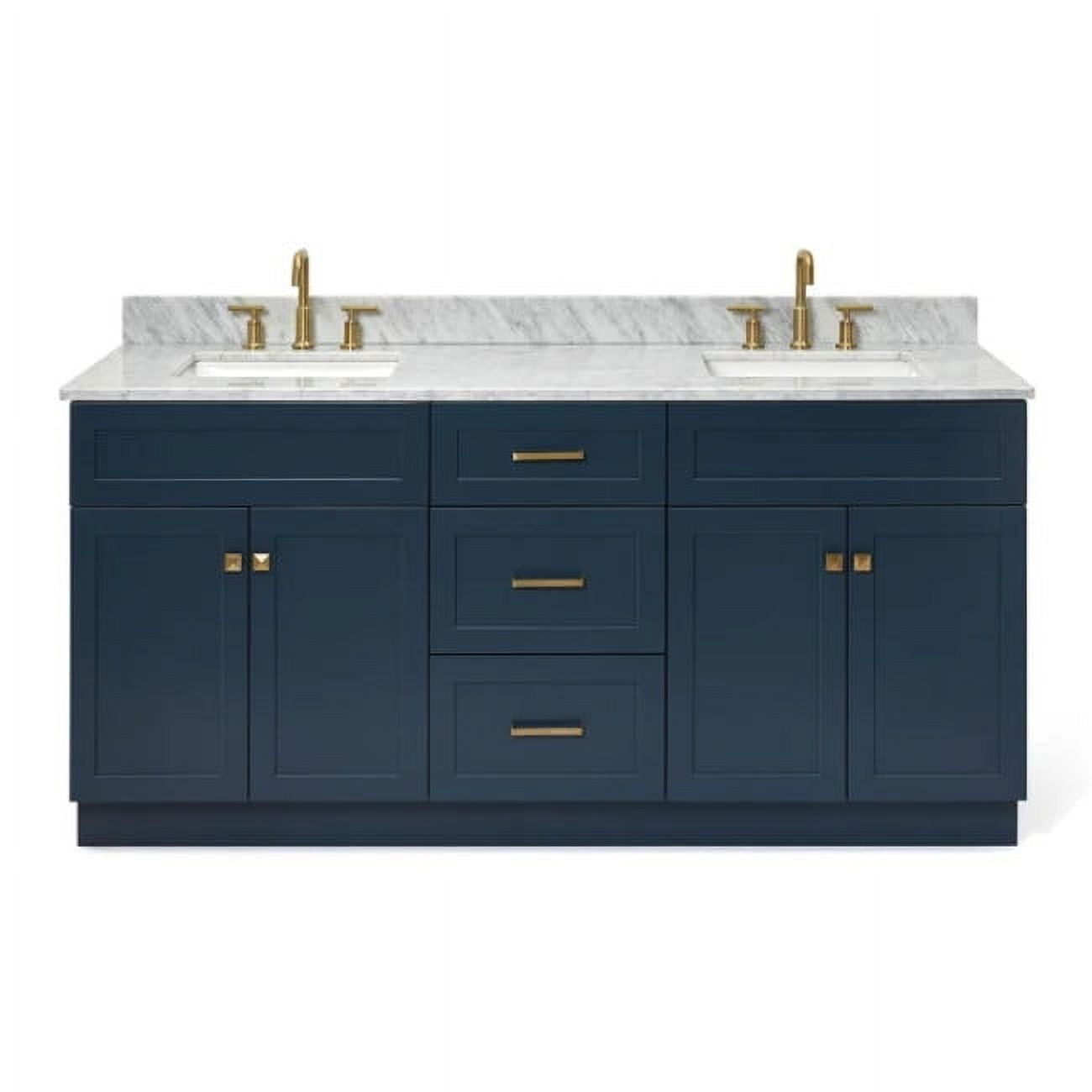 Midnight Blue Double Sink Freestanding Vanity with White Marble Top