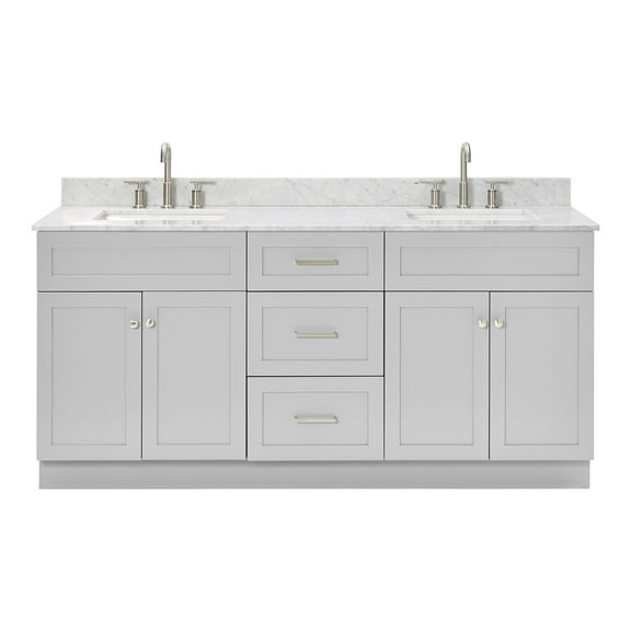 Ariel Hamlet 73 In. Double Rectangle Sink Vanity With 0.75 In. Carrara White Countertop In Grey