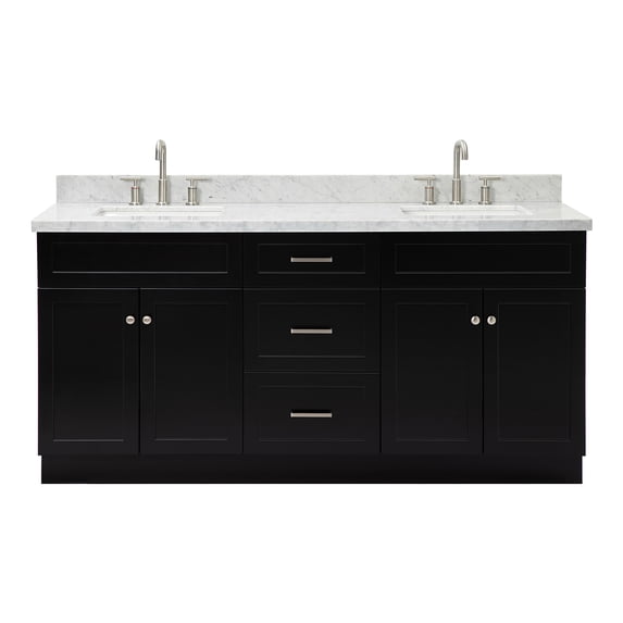 Ariel Hamlet 73 In. Double Rectangle Sink Vanity With Carrara White Countertop In Black