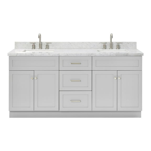 Ariel Hamlet 73 In. Double Rectangle Sink Vanity With Carrara White Countertop In Grey