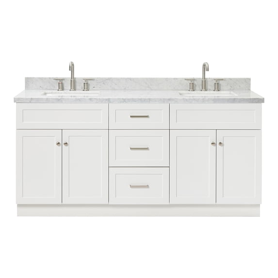 Ariel Hamlet 73 In. Double Rectangle Sink Vanity With Carrara White Countertop In White