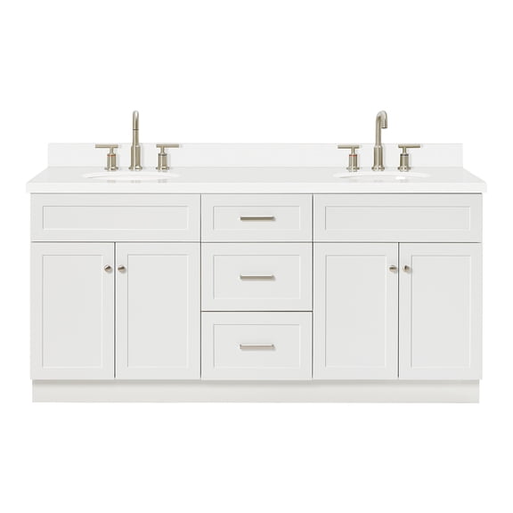 Ariel Hamlet 73 In. Double Oval Sink Vanity With White Quartz Countertop In White