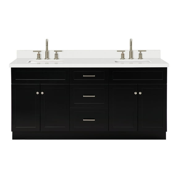 Ariel Hamlet 73 In. Double Rectangle Sink Vanity With White Quartz Countertop In Black
