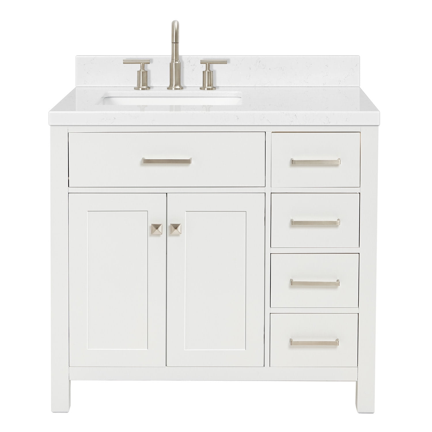 White Quartz Top Freestanding Single Sink Vanity, 36.25"