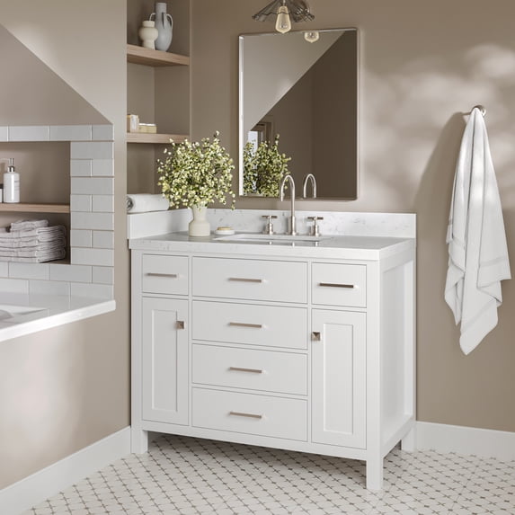 Ariel H042SCQRVOWHT Bristol 42" Free Standing Single Basin Vanity Set - White