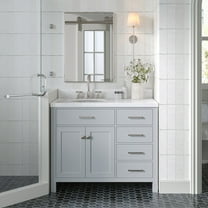 ARIEL Bristol 42 Inch Left Offset Single Oval Sink Bathroom Vanity With Carrara White Quartz Countertop 1.5 Edge In Grey