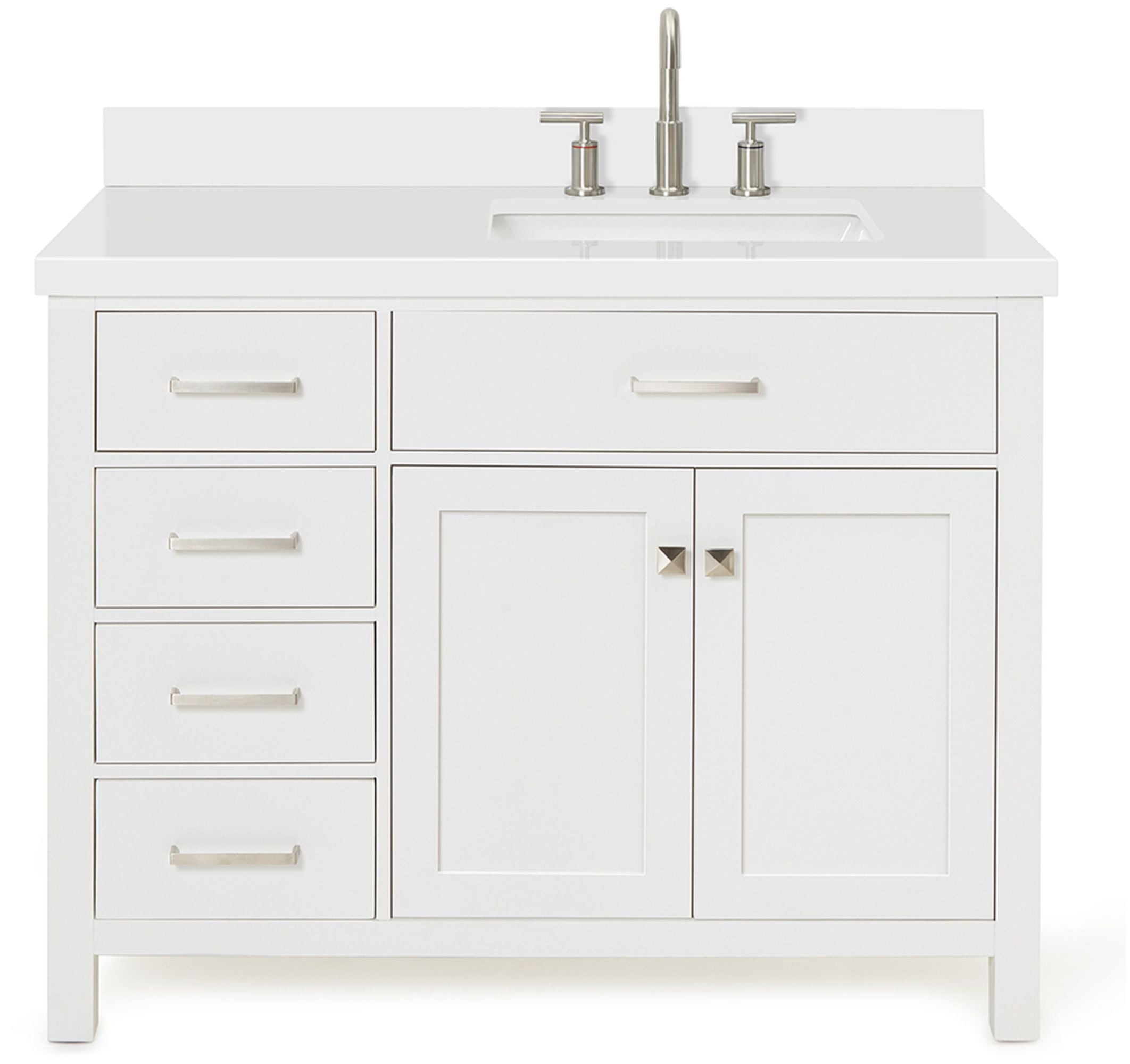 White Quartz Top Freestanding Single Vanity with Storage