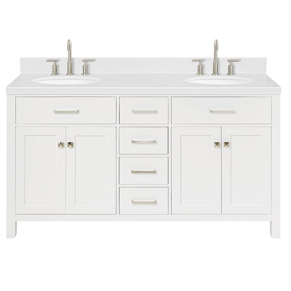 Ariel H060DCQOVOWHT Bristol 60" Free Standing Double Basin Vanity Set - White