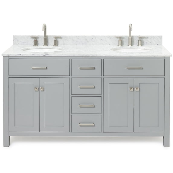 Ariel H061DCW2OVOGRY Bristol 61" Free Standing Double Oval Basin Vanity Set - Grey