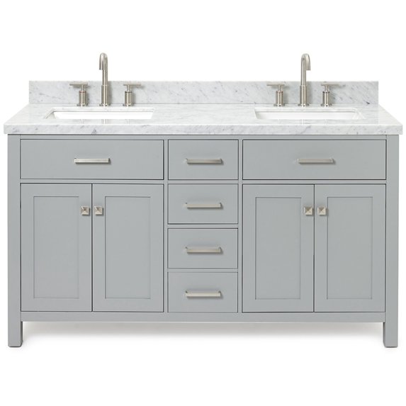 Ariel H061DCWRVOGRY Bristol 61" Free Standing Double Rectangular Basin Vanity Set - Grey