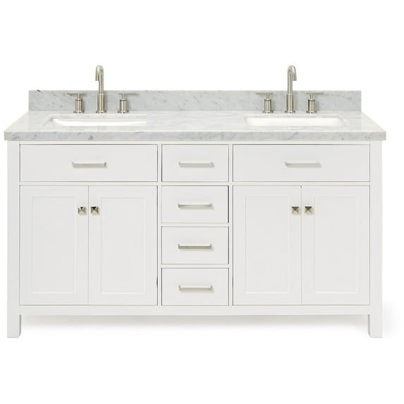 Ariel H061DCWRVOWHT Bristol 61" Free Standing Double Rectangular Basin Vanity Set - White