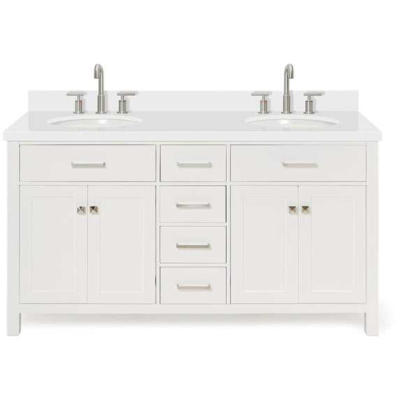 Ariel H061DWQOVOWHT Bristol 61" Free Standing Double Oval Basin Vanity Set - White