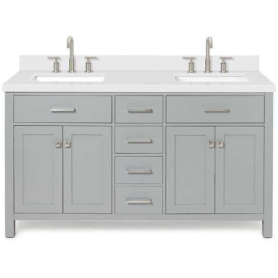 Ariel H061DWQRVOGRY Bristol 61" Free Standing Double Rectangular Basin Vanity Set - Grey