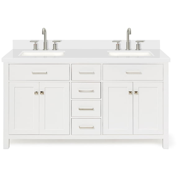 Ariel H061DWQRVOWHT Bristol 61" Free Standing Double Rectangular Basin Vanity Set - White