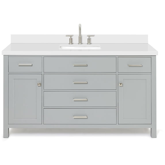 Ariel H061SWQRVOGRY Bristol 61" Free Standing Single Rectangular Basin Vanity Set - Grey