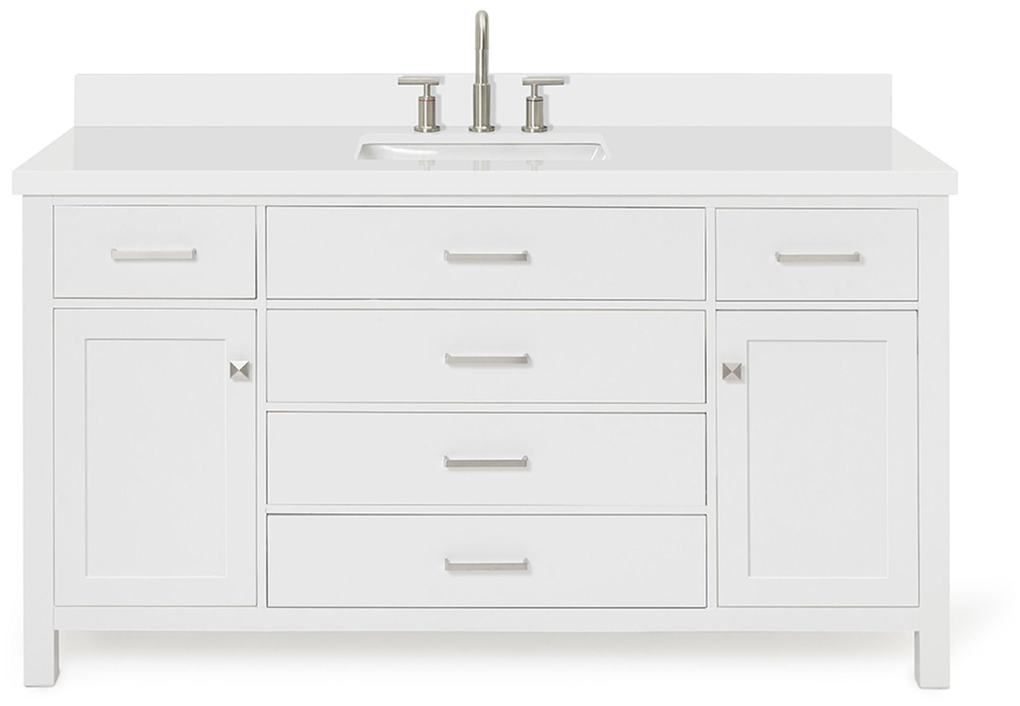 Bristol 61" White Solid Wood Freestanding Vanity with Quartz Top