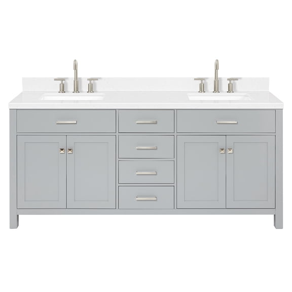 Ariel H072DCQRVOGRY Bristol 72" Free Standing Double Basin Vanity Set - Grey