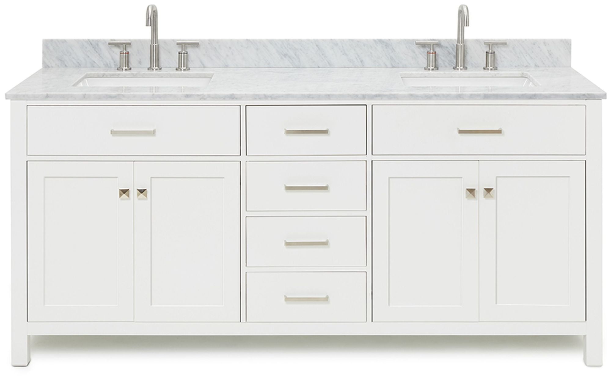 White Marble Top Double Freestanding Vanity with Rectangular Basins