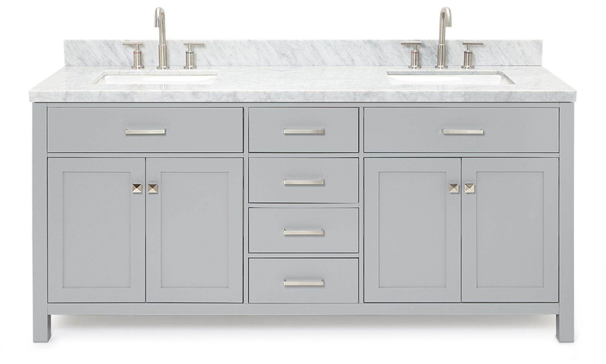 Grey Double Freestanding Vanity with White Marble Top