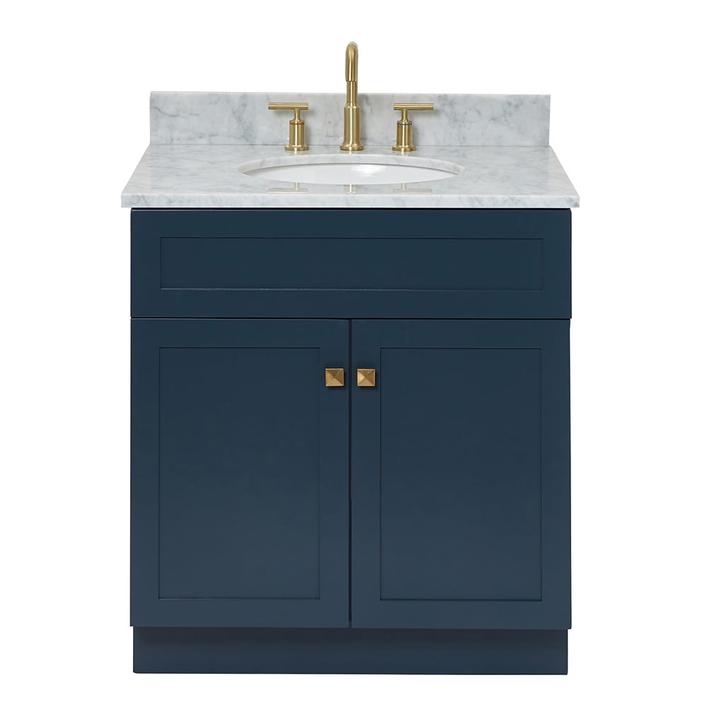 Midnight Blue 31" Freestanding Vanity with Carrara Marble Top