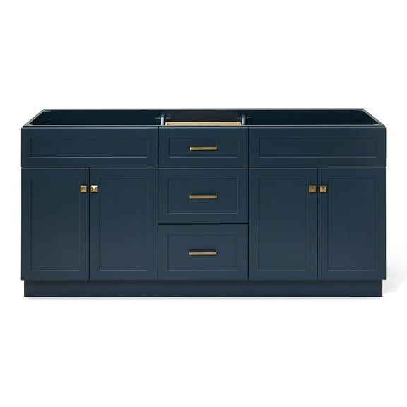 Ariel Hamlet 72 In. Double Sink Base Cabinet In Midnight Blue