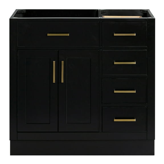 Ariel Hepburn 36 In. Left Offset Single Sink Base Cabinet In Black