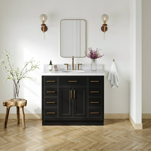 Ariel Hepburn 43 In. Oval Sink Vanity With 1.5 In. Carrara White Countertop In Black