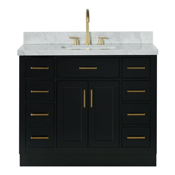 Ariel Hepburn 43 In. Rectangle Sink Vanity With 1.5 In. Carrara White Countertop In Black