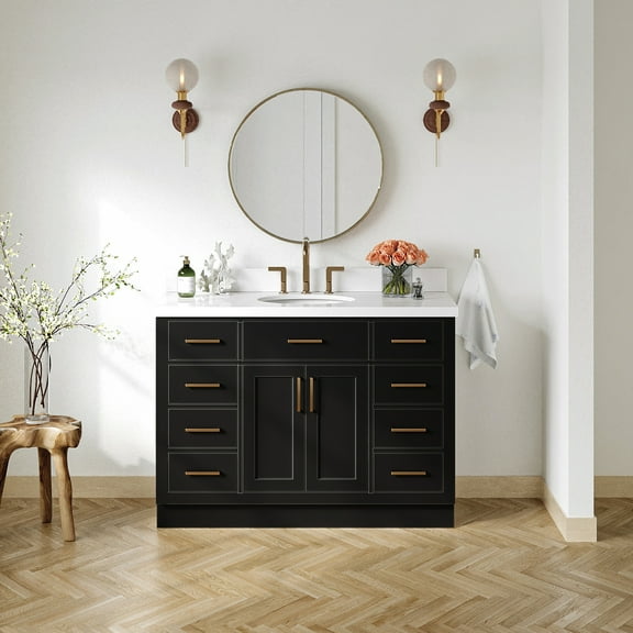 Ariel Hepburn 49 In. Oval Sink Vanity With White Quartz Countertop In Black