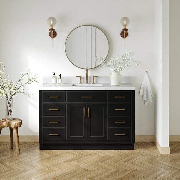 Ariel Hepburn 54 In. Rectangle Sink Bathroom Vanity With Carrara White Quartz Countertop 1.5 Edge In Black