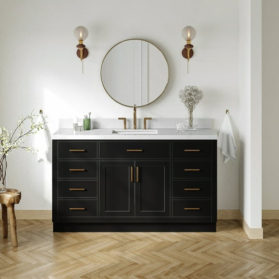 Ariel Hepburn 60 In. Rectangle Sink Bathroom Vanity With Carrara White Quartz Countertop 1.5 Edge In Black