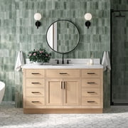 Ariel Hepburn 60 In. Rectangle Sink Bathroom Vanity With Carrara White Quartz Countertop 1.5 Edge In Natural Oak