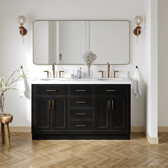 Ariel Hepburn 61 In. Double Oval Sink Vanity With White Quartz Countertop In Black