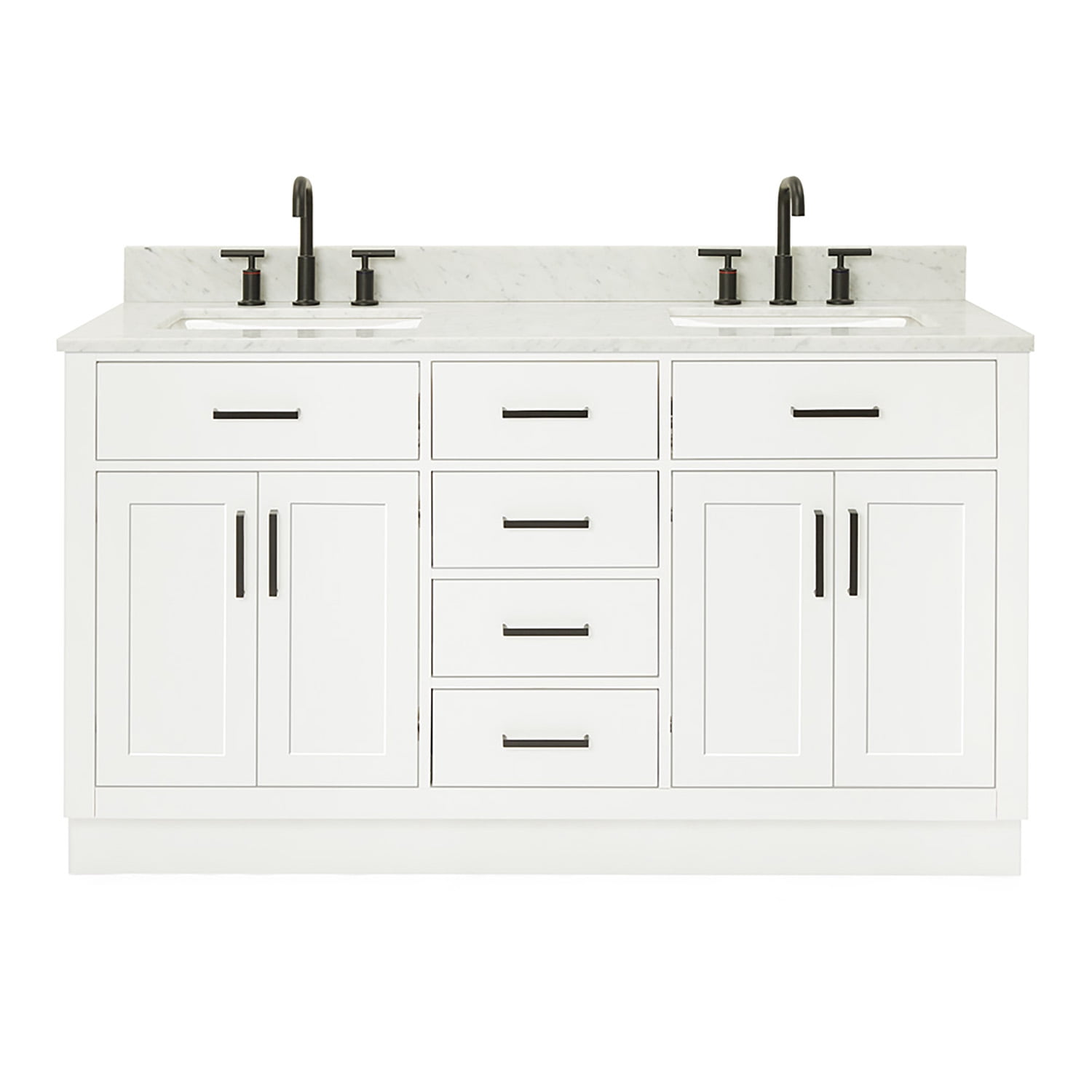 How Draw Flash Ariel Hepburn 61 In. Double Rectangle Sink Vanity With 0.75 In. Carrara ...