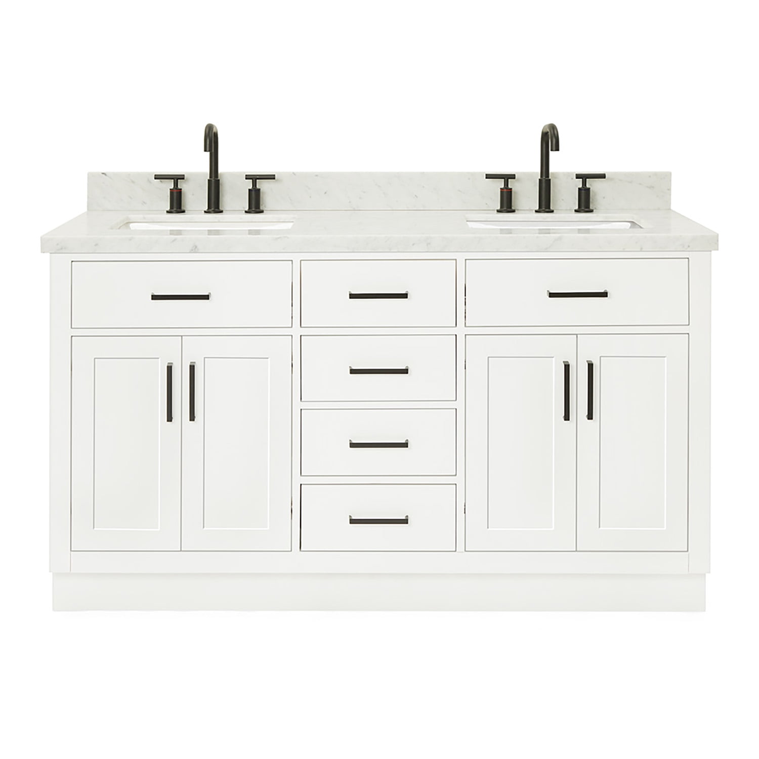 Ariel Hepburn 61 In. Double Rectangle Sink Vanity With 1.5 In. Carrara ...