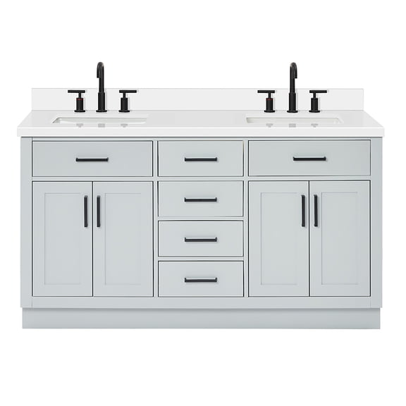 Ariel Hepburn 61 In. Double Rectangle Sink Vanity With White Quartz Countertop In Grey