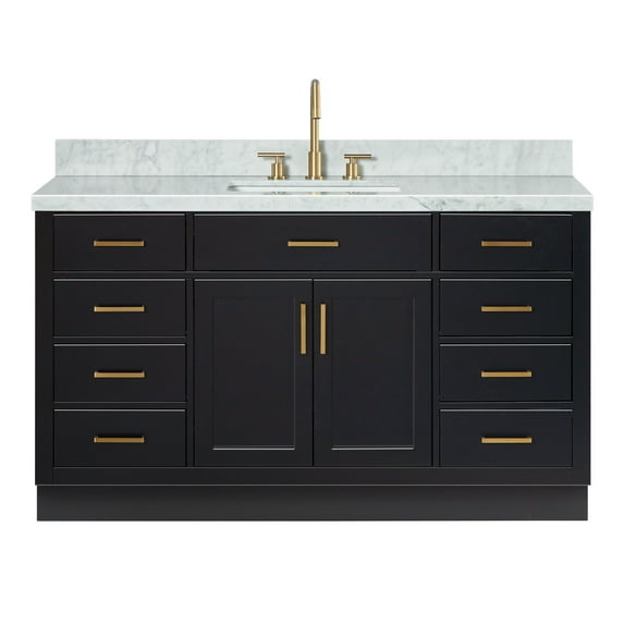 Ariel Hepburn 61 In. Rectangle Sink Vanity With 1.5 In. Carrara White Countertop In Black