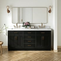 Ariel Hepburn 72 In. Double Rectangle Sink Bathroom Vanity With Carrara White Quartz Countertop 1.5 Edge In Black