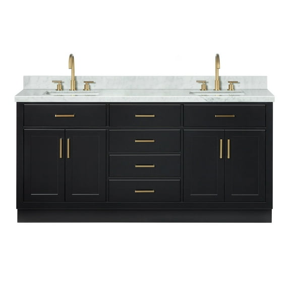Ariel Hepburn 73 In. Double Rectangle Sink Vanity With 1.5 In. Carrara White Countertop In Black
