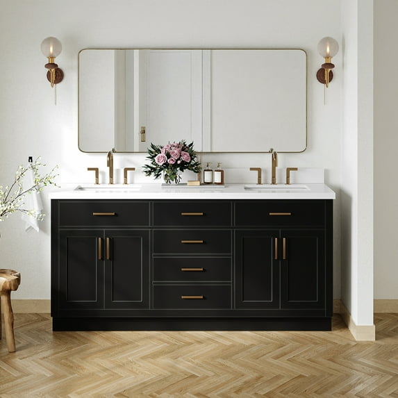Ariel Hepburn 73 In. Double Rectangle Sink Vanity With White Quartz Countertop In Black