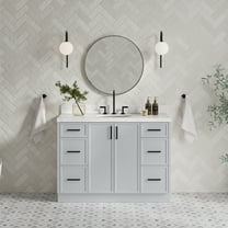 Ariel Kelly 48 Inch Single Oval Sink Bathroom Vanity With Carrara White Quartz Countertop 1.5 Inch Edge In Grey