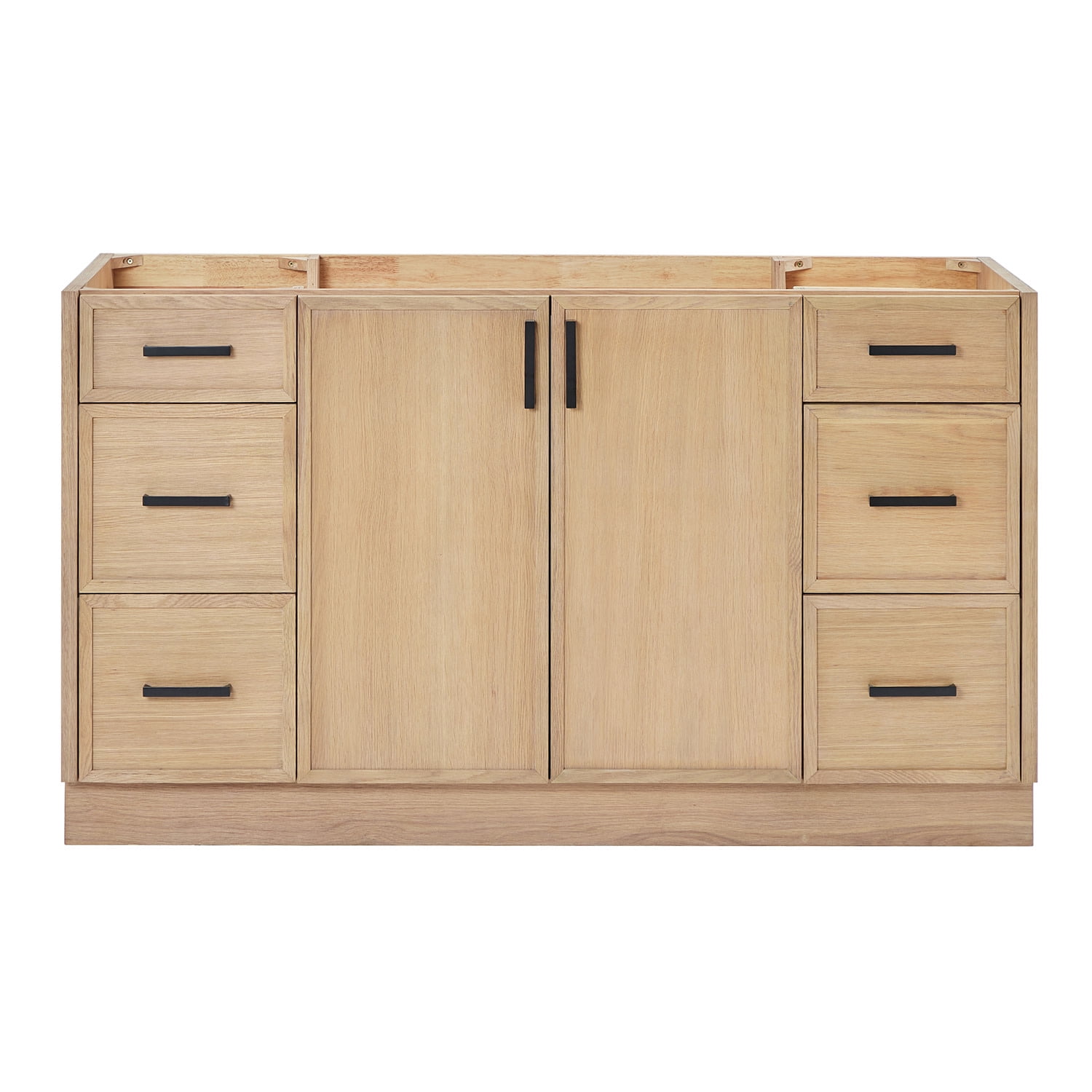 Kelly 60" White Oak Freestanding Bathroom Vanity Cabinet with Black Handles
